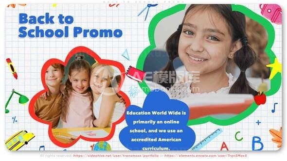 卡通元素开学返校宣传视频展示AE模板