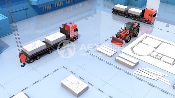 三维卡通风格建筑材料标志AE模板