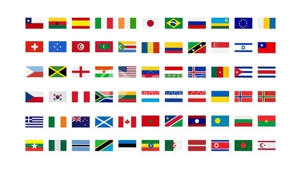 250多个国家动画旗帜图标动态展示AE模板