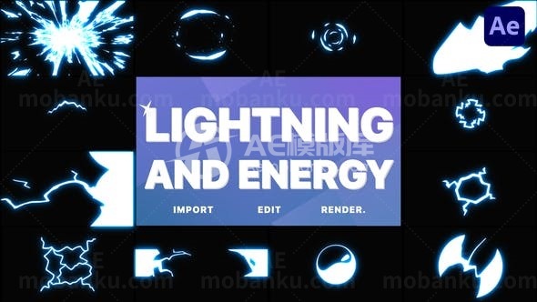 快速闪电动画元素叠加视频展示AE模板