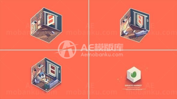 红色背景卡通风格地产标志AE模板