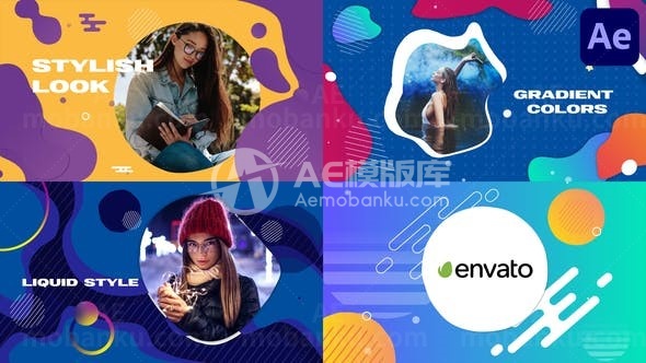 彩色流体时尚周图片幻灯片AE模板