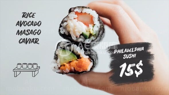 手绘文字版式美食宣传展示AE模板