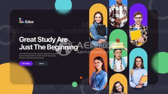 彩色教育机构宣传视频展示AE模板