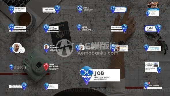 地标地理位置文字标题动态展示AE模板