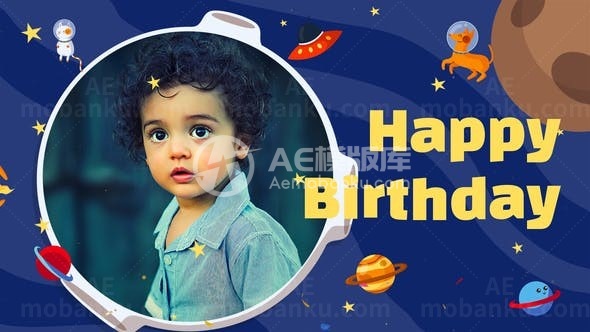 卡通风格儿童生日快乐主题幻灯片AE模板