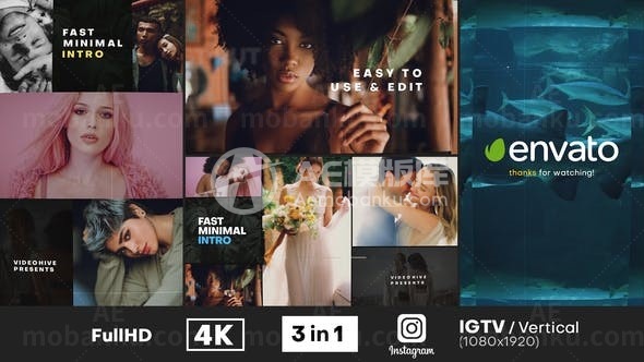 快速简洁图片视频展示片头AE模板