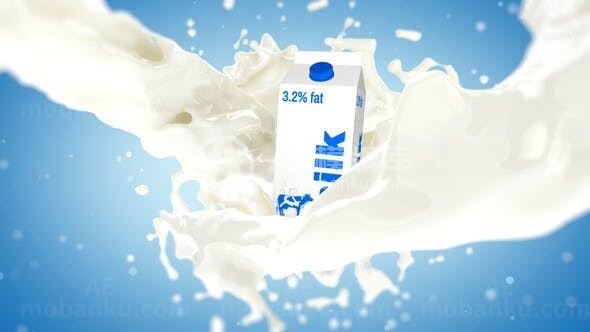 牛奶飞溅环绕揭示牛奶方盒效果AE模板