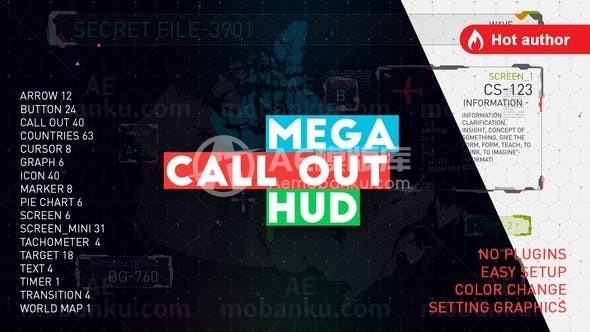 呼出线界面文字图片标题元素AE模板