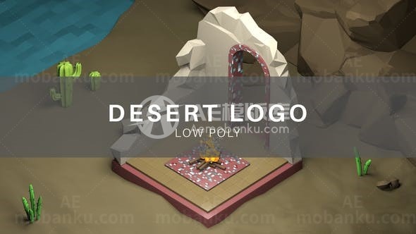 卡通风格三维低模沙滩标志AE模板