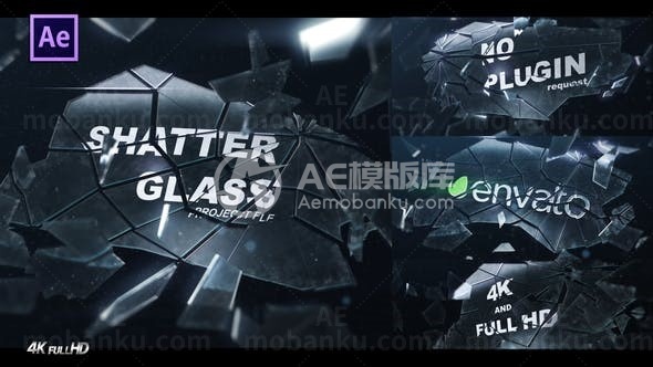 碎裂玻璃慢镜头效果标志片头AE模板