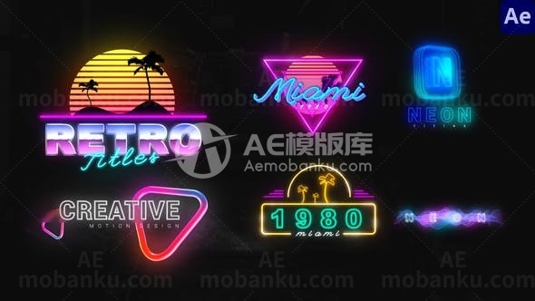 霓虹闪烁效果创意文字标题AE模板