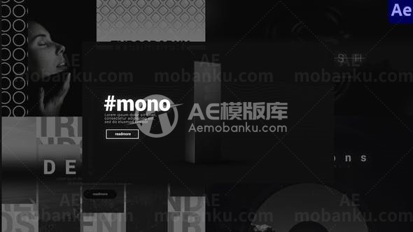 暗黑风格单色独特版式动态图片展示AE模板