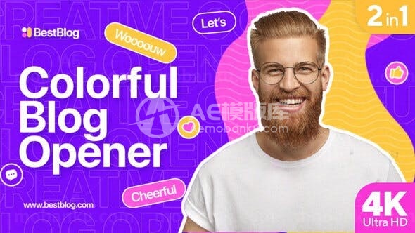 踏脚节奏彩色博客片头图片视频展示AE模板