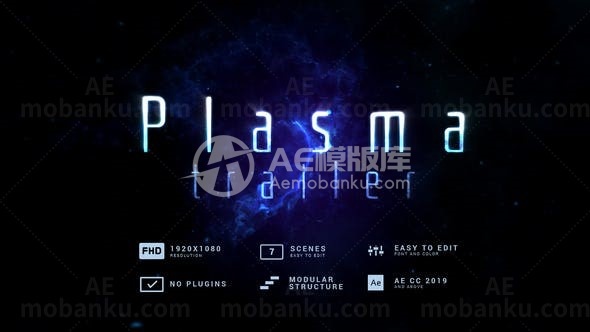 暗黑背景蓝色粒子特效文字标题AE模板