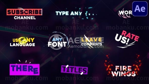 卡通多彩液体闪动叠加文字标题包AE模板