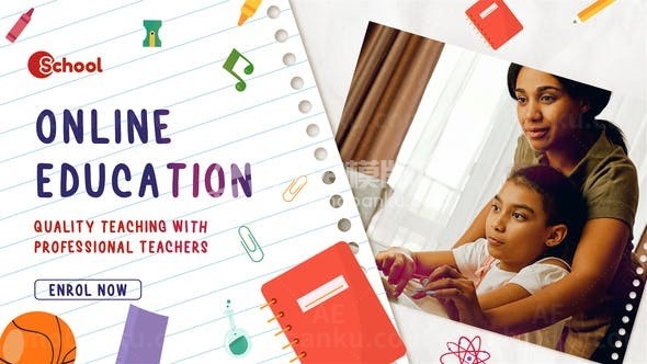 卡通风格学生返校开学季图片视频AE模板