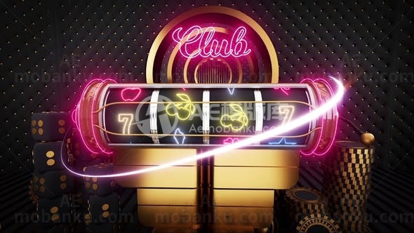 彩色老虎机游戏动画标志展示AE模板