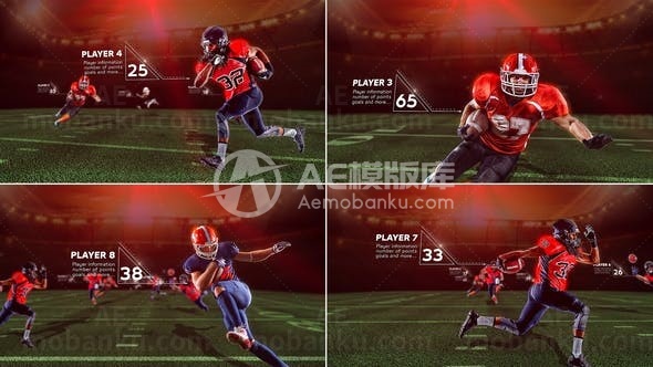 踏脚节奏美式足球首发阵容展示AE模板