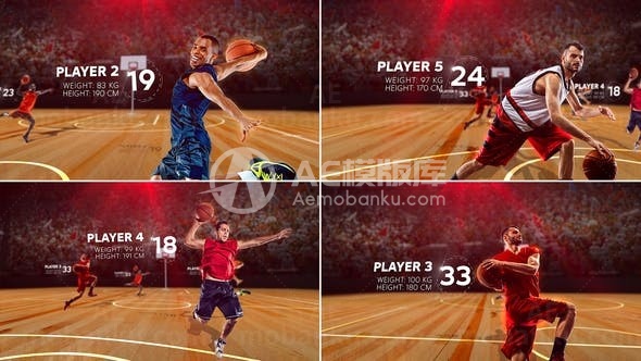 虚拟全息激光成型篮球队阵容介绍AE模板