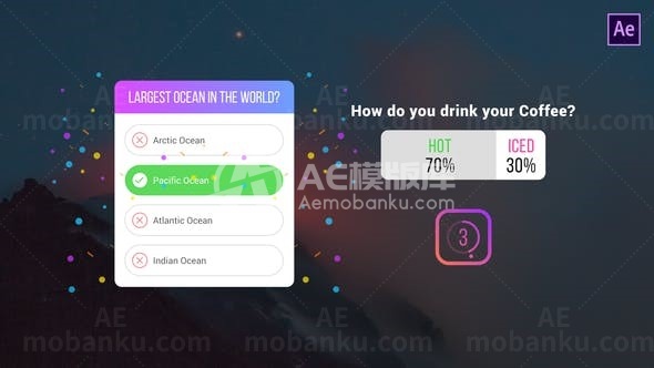 手机端问答投票测验UI界面展示AE模板