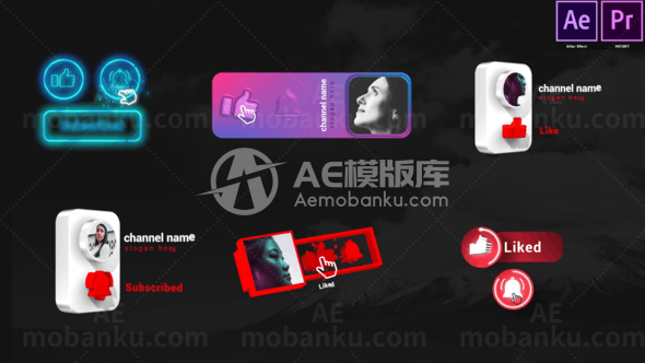 视频订阅元素图标推广展示AE模板