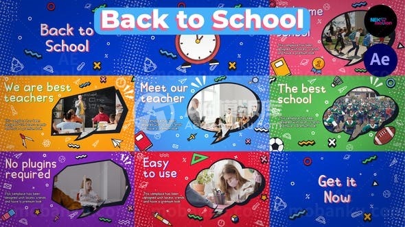 卡通风格返校开学季视频场景AE模板