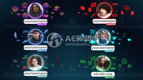 社交媒体人物角色头像字幕展示AE模板