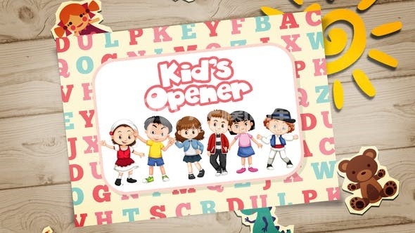 卡通风格欢乐儿童照片展示片头AE模板