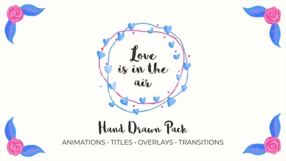 手绘彩色可爱恋爱元素标题字幕展示AE模板