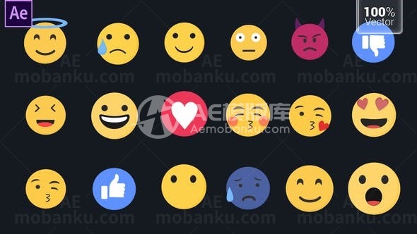 卡通风格平面动画表情包AE模板