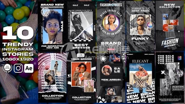 手机端动感节奏时髦服装设计展示AE模板