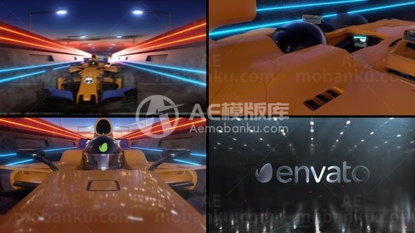 卡通风格F1赛车揭示标志展示AE模板