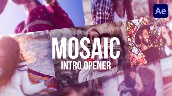 网格图片效果揭示片头AE模板