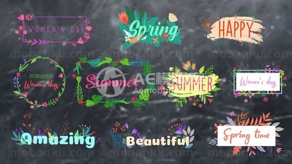 花朵装饰文字字幕标题展示AE模板