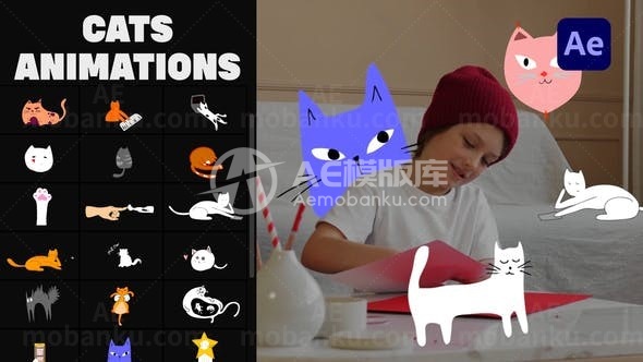 动画卡通猫设计展示AE模板