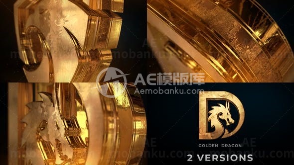 金色质感三维旋转细节突出标志展示AE模板