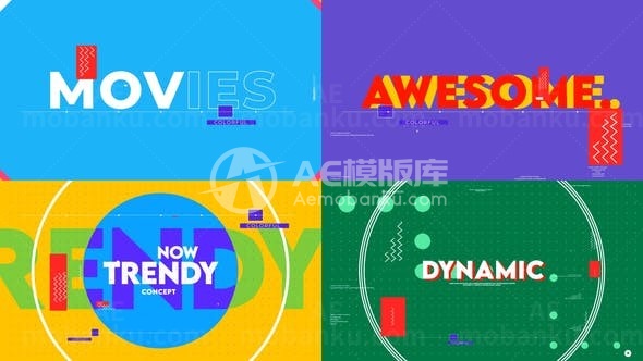 动态多彩印刷版式文字标题展示AE模板