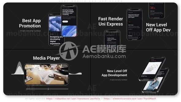 暗色手机应用程序App推广AE模板