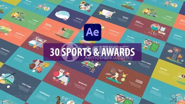 卡通风格体育运动颁奖动画AE模板