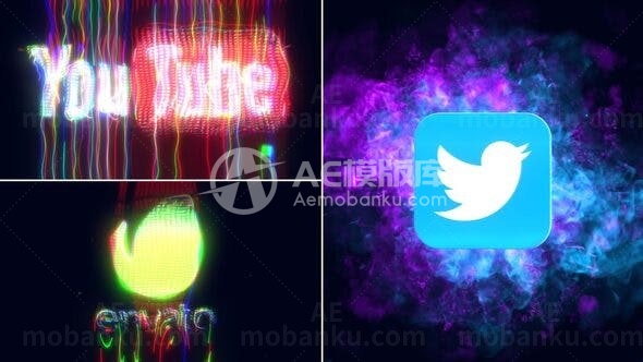 动态故障扭曲毛刺效果标志展示AE模板