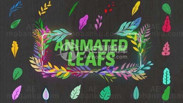 多彩动画树叶摇曳效果叠加图片文字AE模板