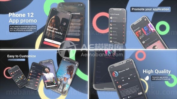 暗黑主题手机应用程序App展示AE模板