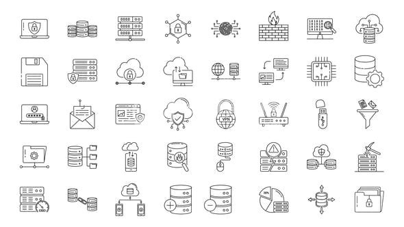 简笔画动画数据安全图标展示AE模板