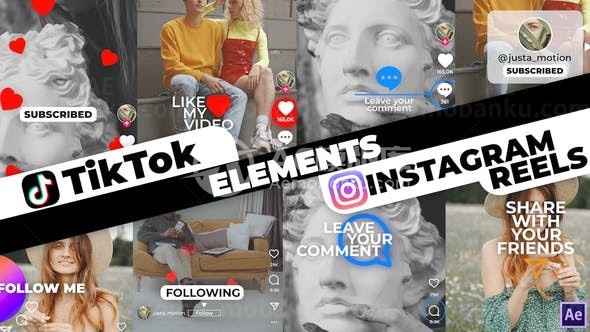 手机端抖音视频元素展示AE模板