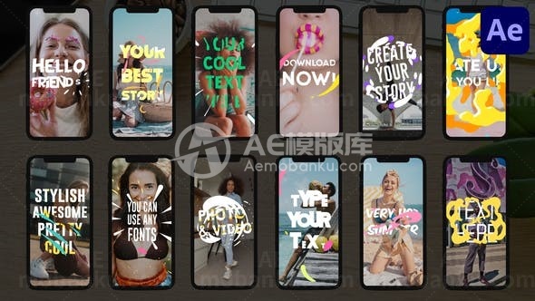 手机端图形流体元素效果叠加文字版式AE模板