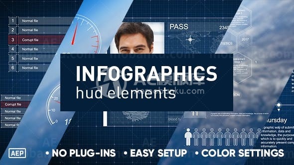 界面简约白色信息图表元素展示AE模板