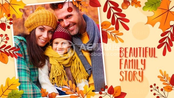 卡通金秋动态背景照片幻灯片AE模板