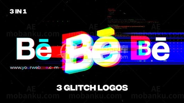 文字故障毛刺闪烁效果标志展示AE模板