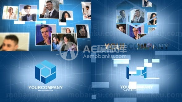 空间照片墙揭示企业标志片头AE模板